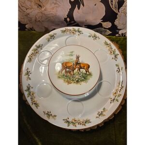 RARE Fyrklovern Apilanlehti Germany Porcelain Serving Tray Deer Motif